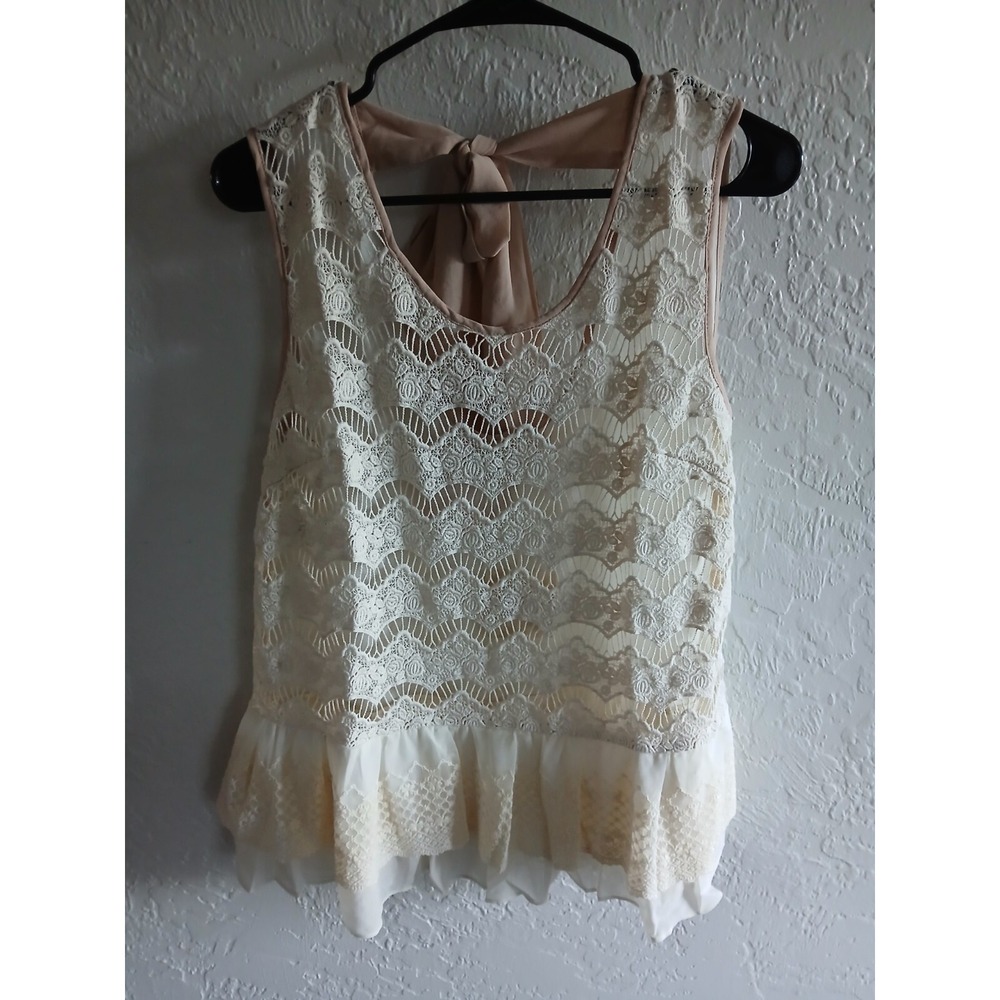 NWT Women's Ryu Romantic Boho Ivory  See Through Lace Top Size M Fairycore